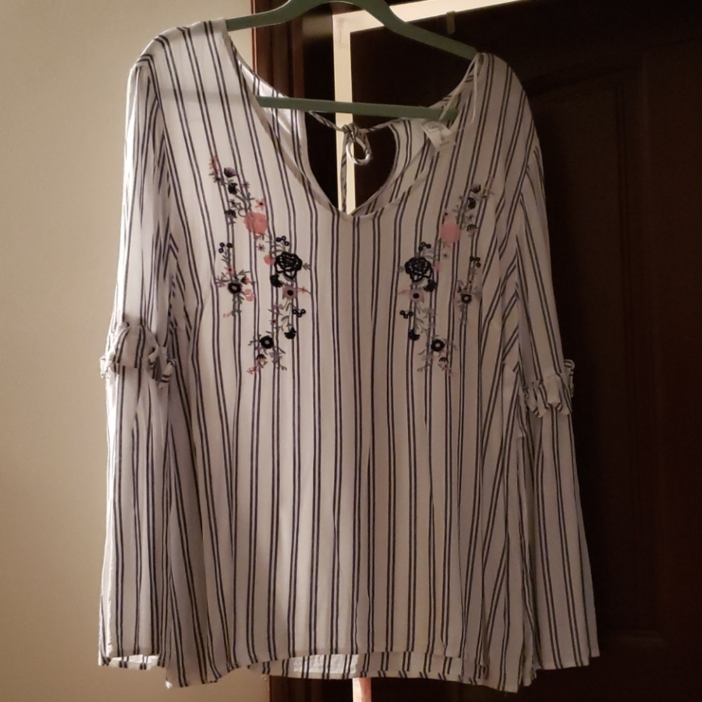 Embroidered striped top
